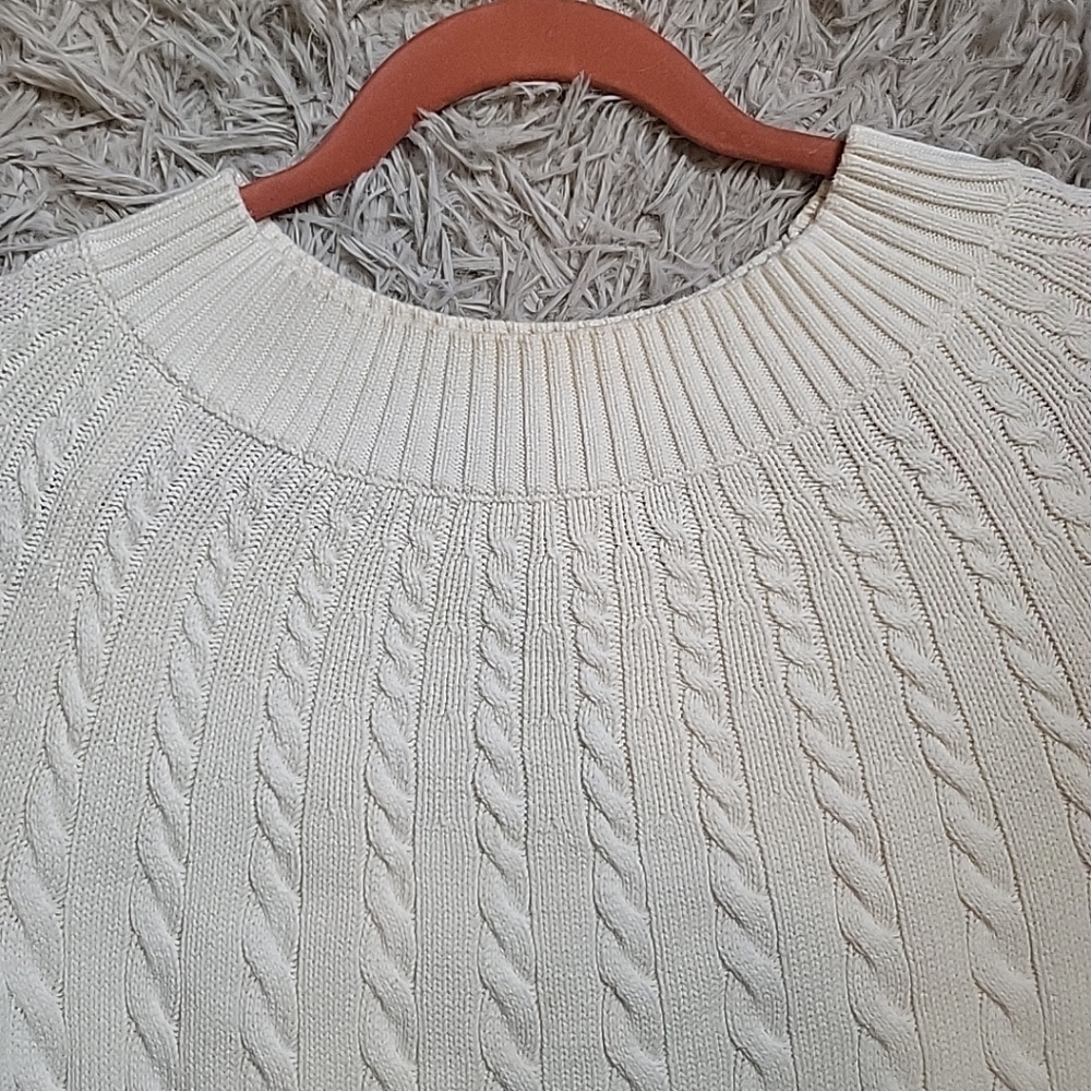Talbots Cable Knit Sweater Top Ivory Off White Cream Classic Preppy Size Small S - Picture 4 of 9